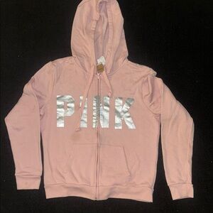 Pink Hoodie with Silver Lettering